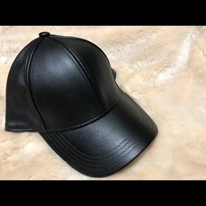 Black faux leather hat